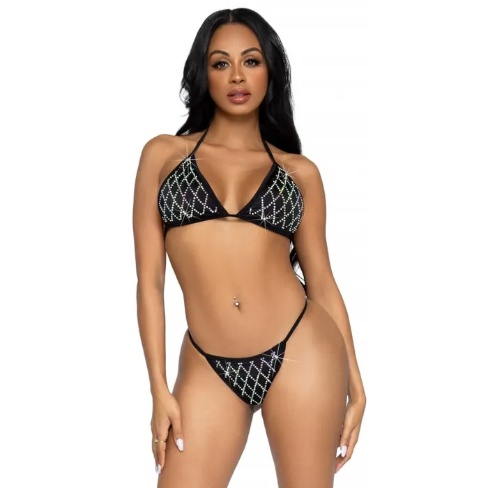 Anal Leg Avenue 2 Pc Domino Bikini Set Black Small