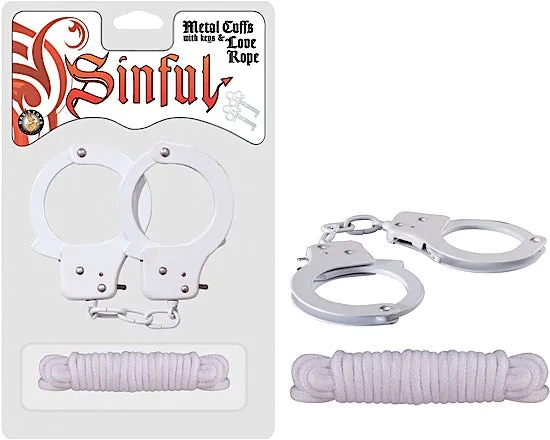 Couples Nasstoys Sinful Metal Cuffs Wlove Rope White