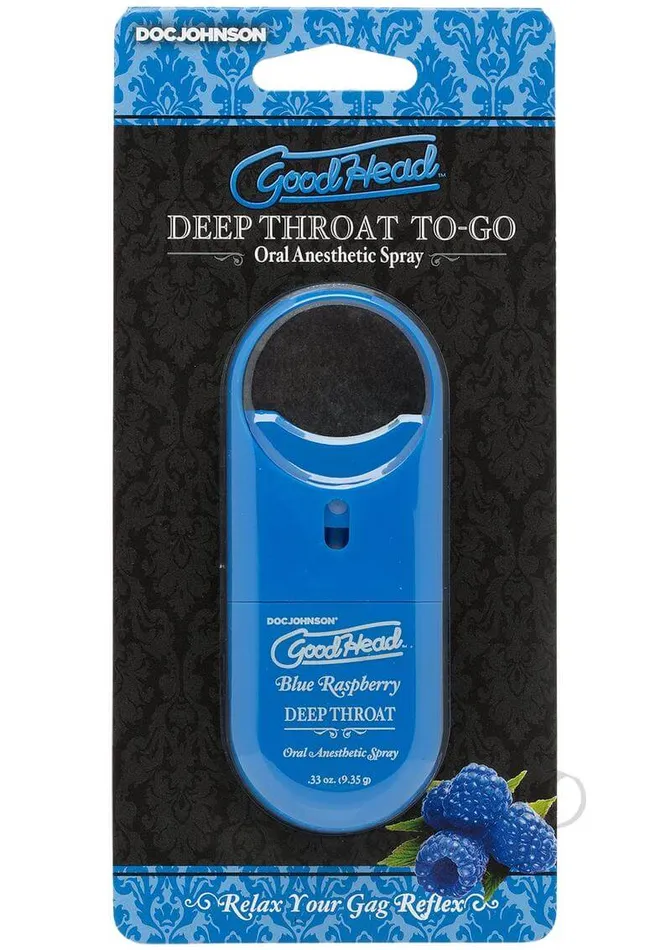 Doc Johnson Enterprises Vibrators Enhance Your Oral Pleasure Anywhere with GoodHead Deep Throat To Go in Blue Raspberry Flavor