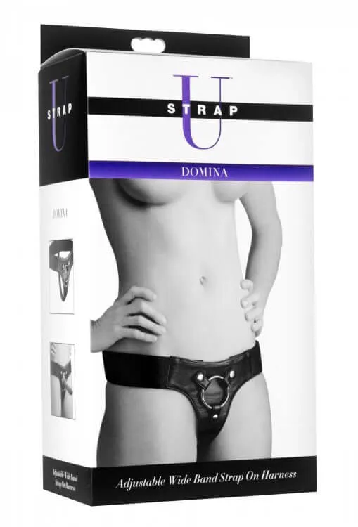 Female Sex Toys Strap U Domina Wide Band Strap On Harness Black Fully Adjustable and Comfortable XR Brands