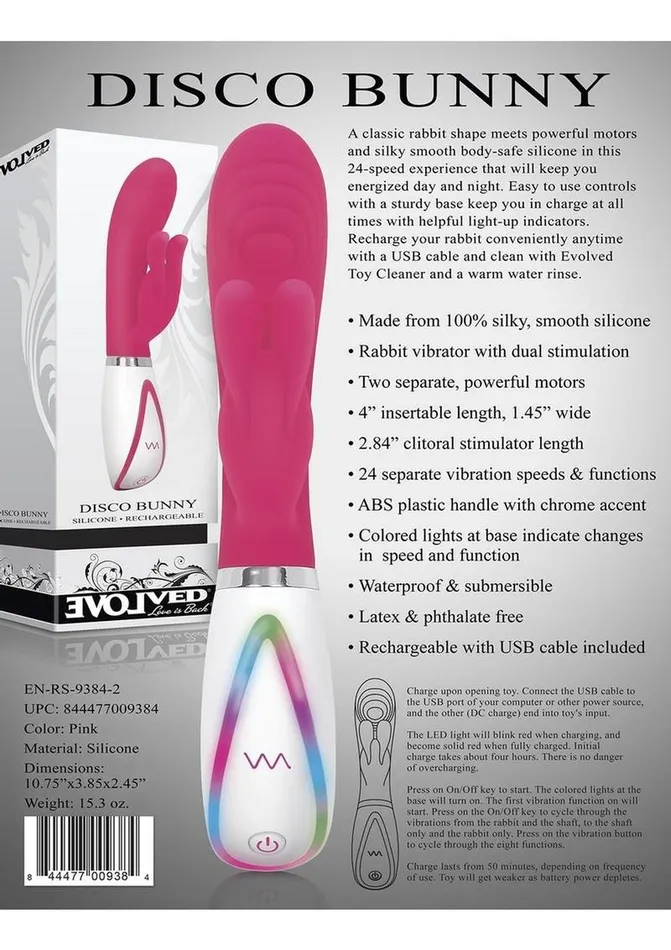 Female Sex Toys Evolved Disco Bunny Rechargeable Silicone Rabbit Vibrator with Dual Stimulation