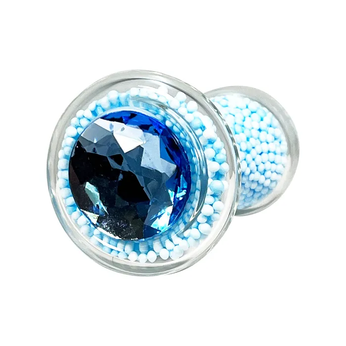 Anal Castle Fetish Pleasure Play Medium Blue Bead Filled Glass Butt Plug