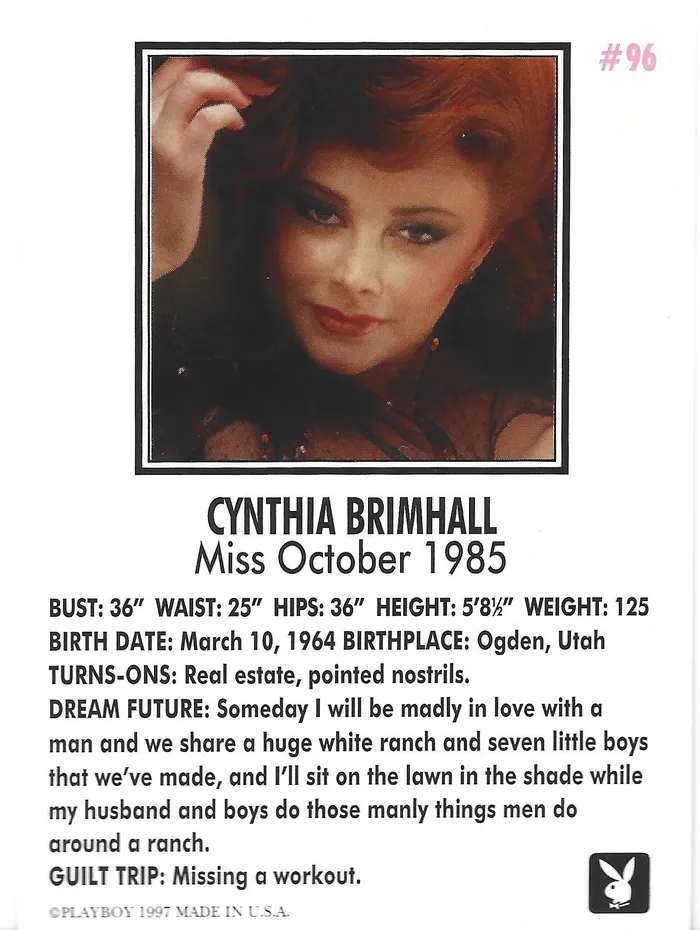 Dans Cards Couples Playboy October Edition Cynthia Brimhall Card 96