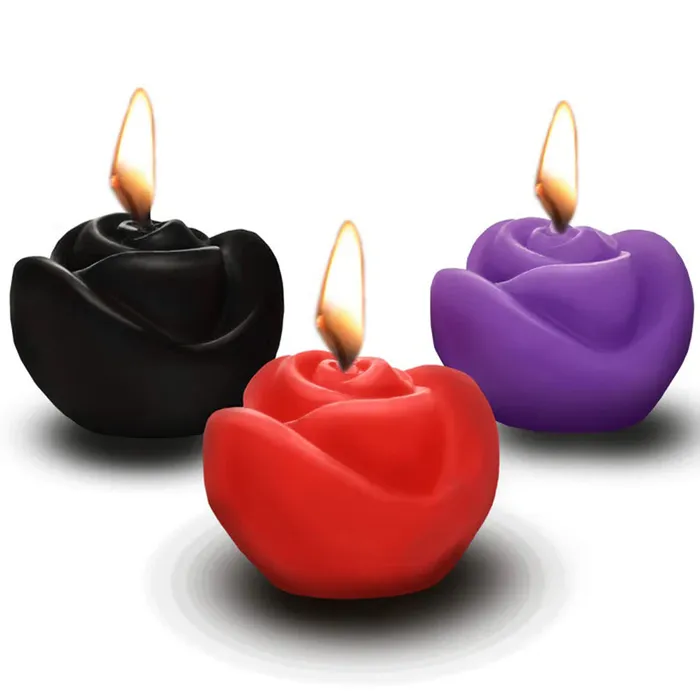 Anal XR Brands Fire Garden 3pc Rose Candle Set Black Purple Red