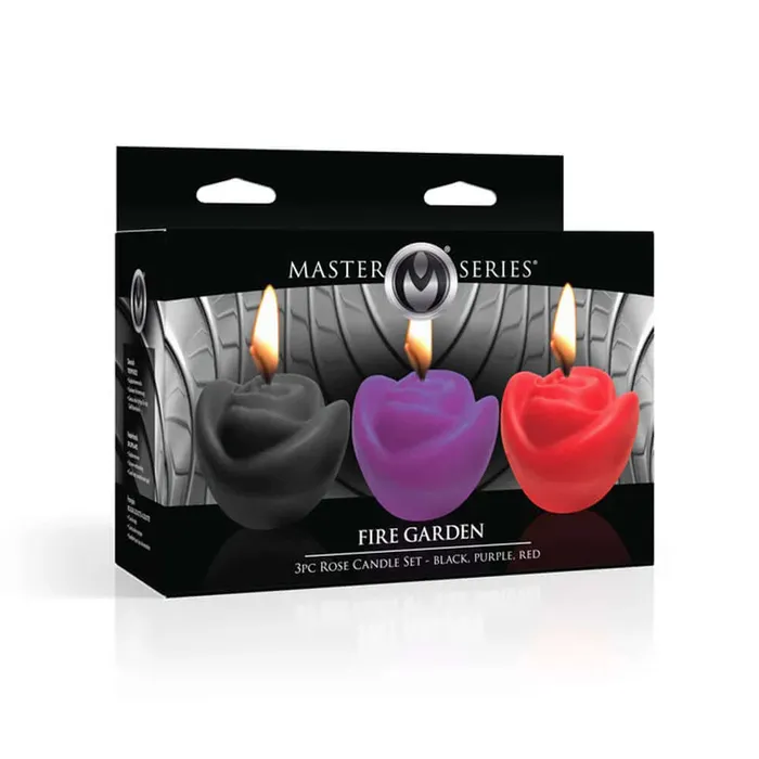 Anal XR Brands Fire Garden 3pc Rose Candle Set Black Purple Red Anal XR Brands Fire Garden 3pc Rose Candle Set Black Purple Red