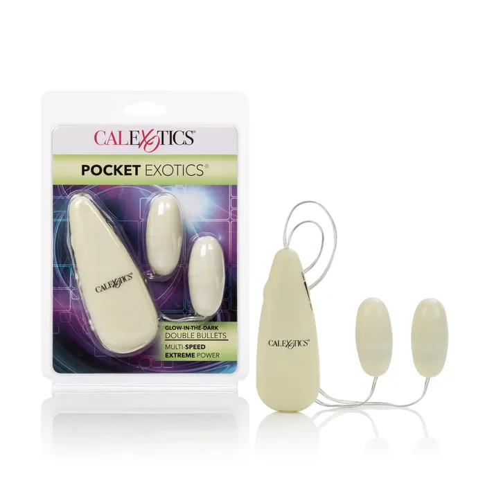 CalExotics GlowintheDark Pocket Exotics Vibrating Glowing Double Bullets Female Sex Toys CalExotics GlowintheDark Pocket Exotics Vibrating Glowing Double Bullets Female Sex Toys