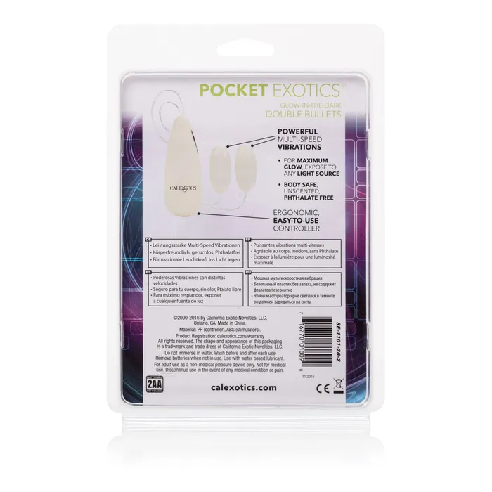 CalExotics GlowintheDark Pocket Exotics Vibrating Glowing Double Bullets Female Sex Toys CalExotics GlowintheDark Pocket Exotics Vibrating Glowing Double Bullets Female Sex Toys
