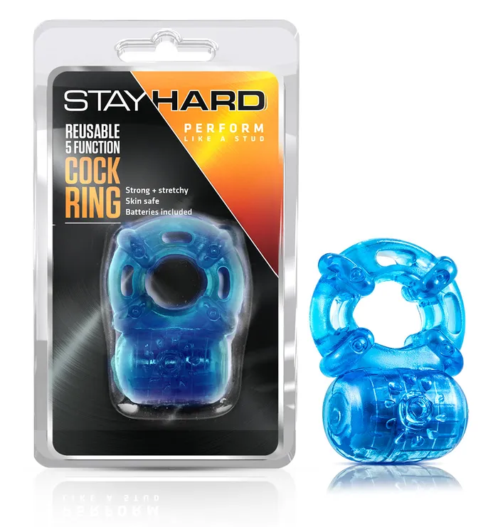 Couples Blush Stay Hard Reusable 5 Function Vibrating Cock Ring Blue