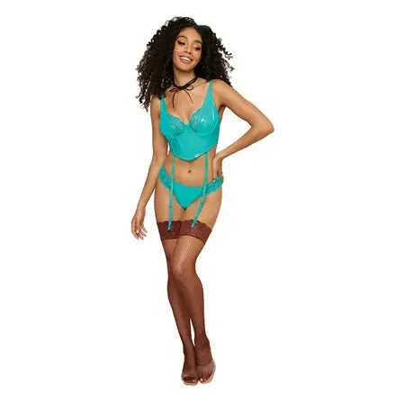 Dildos Dreamgirl International Dreamgirl Stretch Vinyl and Lace Bustier and Gstring Set Ocean L