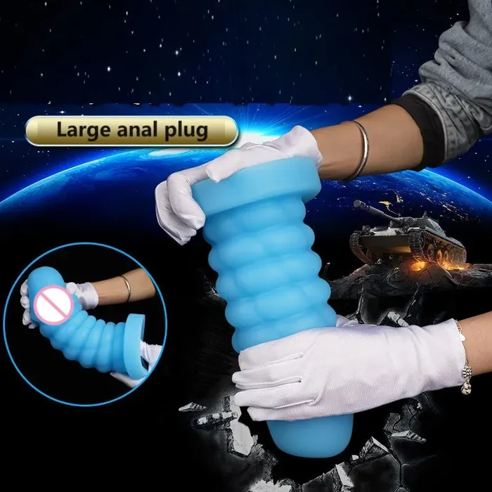 Domlust Anal Huge Black Dildo Butt Plug Big Threads Silicone Anal Dildos Masturbation Sex Toys