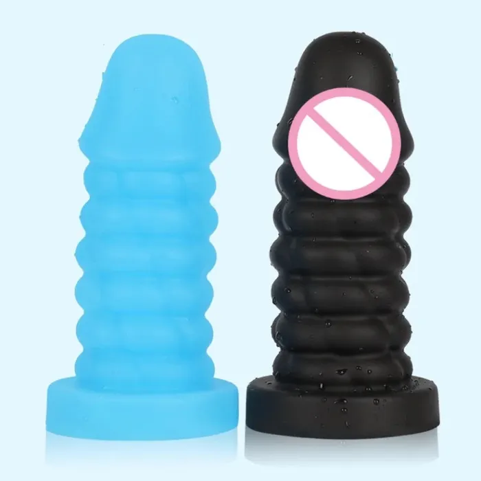Domlust Anal Huge Black Dildo Butt Plug Big Threads Silicone Anal Dildos Masturbation Sex Toys