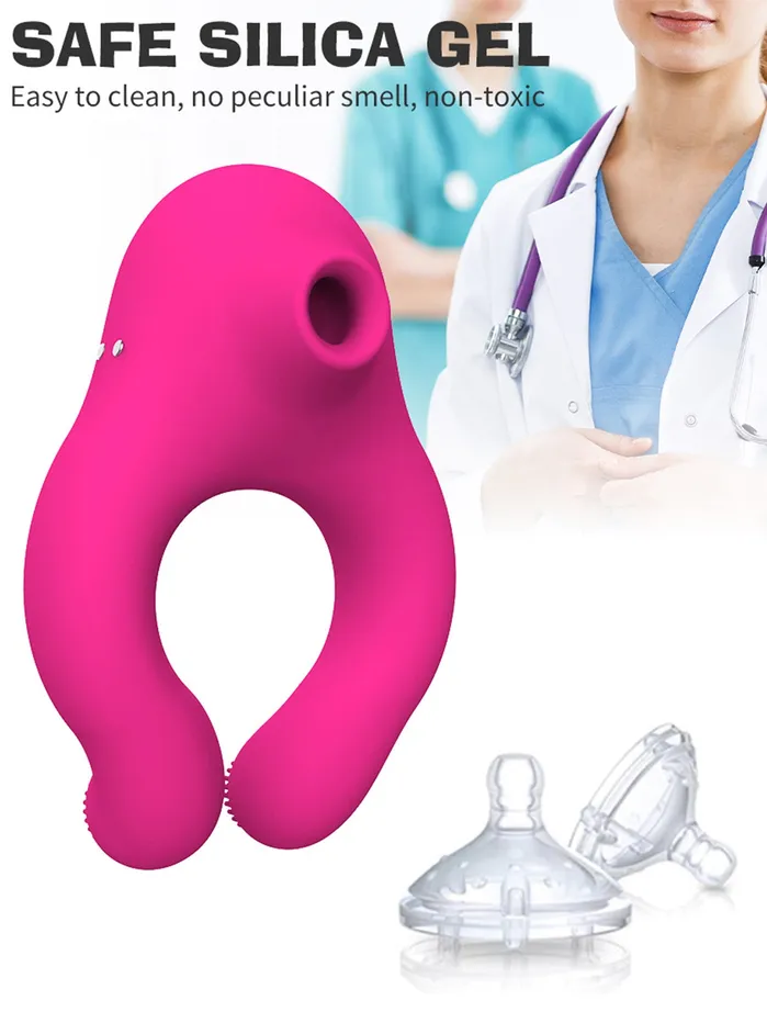 Domlust Couples Female Sucking Vibrator Male Penis Cock Ring Clamping Sex Toys for Couples Women