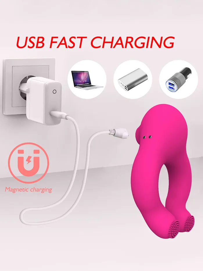 Domlust Couples Female Sucking Vibrator Male Penis Cock Ring Clamping Sex Toys for Couples Women