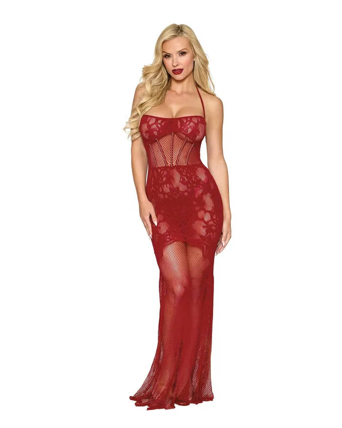Dreamgirl Bodystockings Playsuits Bodystocking Gown Dmnd One Size Red