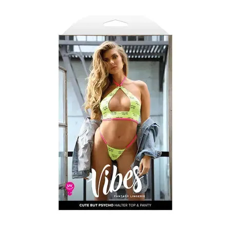 Fantasy Lingerie Fantasy Lingerie Vibes Cute But Psycho UV Reactive Keyhole Halter Panty SM Female Sex Toys