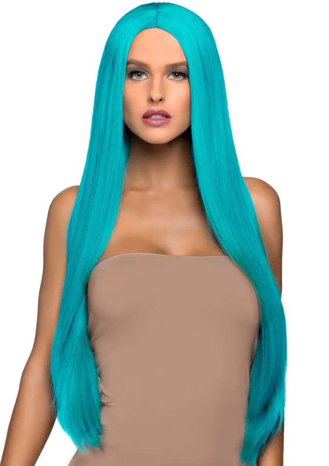 Leg Avenue 33 Inch Long Straight Center Part Wig Turquoise Anal
