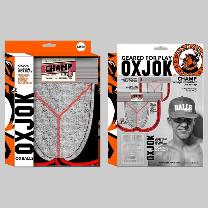 Male Sex Toys CHAMP vintage sweatshirt jockstrap GRAY HEATHER MEDIUM OXBALLS
