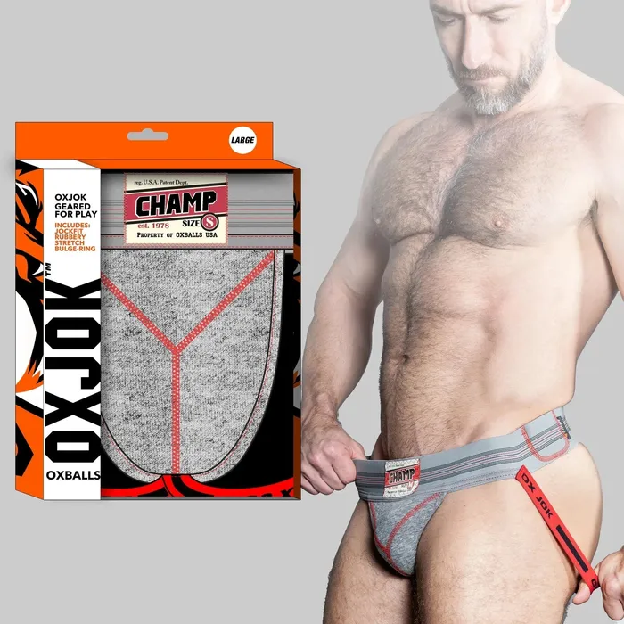 Male Sex Toys CHAMP vintage sweatshirt jockstrap GRAY HEATHER MEDIUM OXBALLS