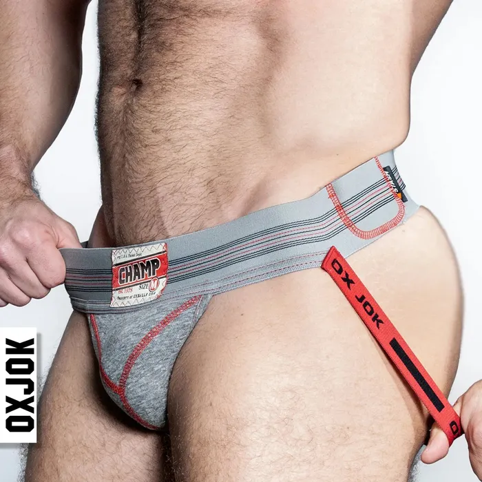 Male Sex Toys CHAMP vintage sweatshirt jockstrap GRAY HEATHER MEDIUM OXBALLS