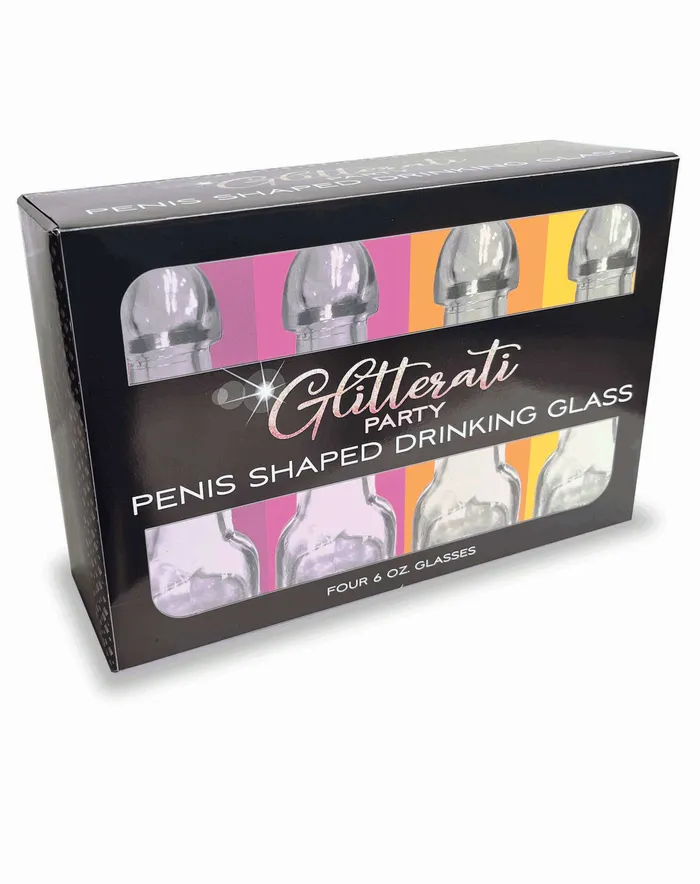 Male Sex Toys Little Genie Glitterati Penis Drinking Glass Set of 4 6 Oz
