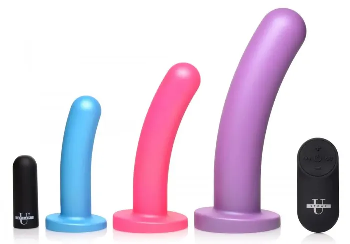 Triple Peg 28X Vibrating Silicone Dildo Set with Remote Control Strap U Female Sex Toys Triple Peg 28X Vibrating Silicone Dildo Set with Remote Control Strap U Female Sex Toys