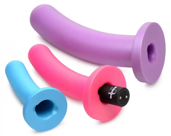 Triple Peg 28X Vibrating Silicone Dildo Set with Remote Control Strap U Female Sex Toys