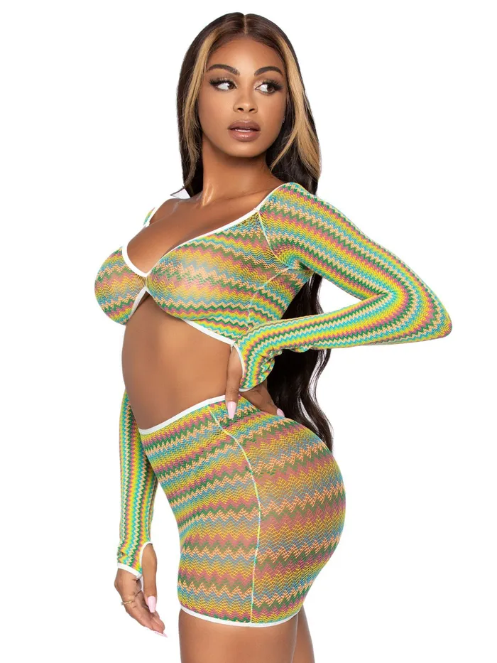 Vibrators Leg Avenue 2 Pc Zig Zag Net Crop Top and Mini Dress One Size Green