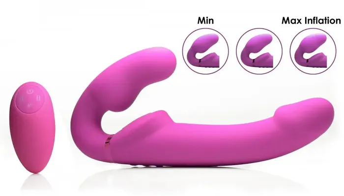 Worlds First Remote Control Inflatable Vibrating Silicone Ergo Fit Strapless StrapOn XR Brands Female Sex Toys Worlds First Remote Control Inflatable Vibrating Silicone Ergo Fit Strapless StrapOn XR Brands Female Sex Toys