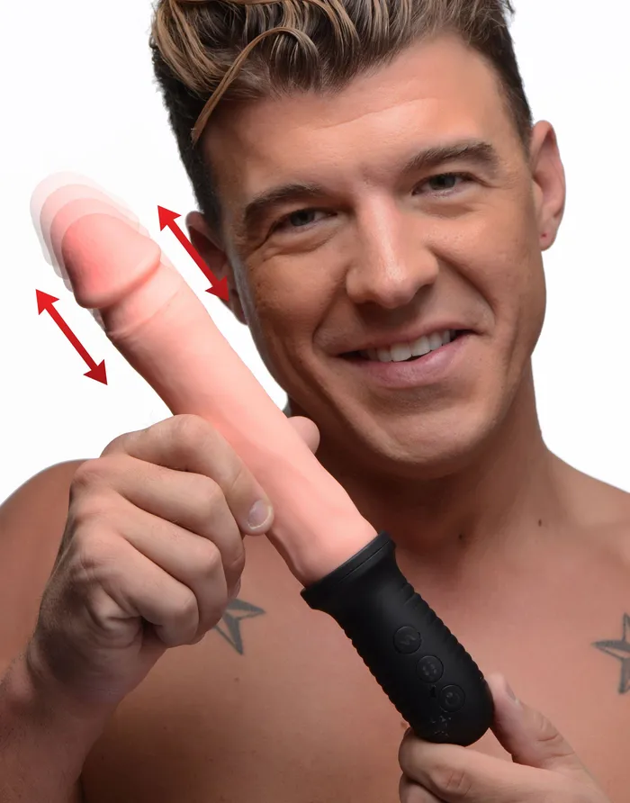 XR Brands Master Series Female Sex Toys 8x Auto Pounder Vibrating and Thrusting Dildo With Handle Flesh XR Brands Master Series Female Sex Toys 8x Auto Pounder Vibrating and Thrusting Dildo With Handle Flesh