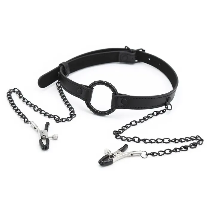 2258MQ OhMy Ring Gag with Black Wicked Nipple Clamps Set Idea Couples