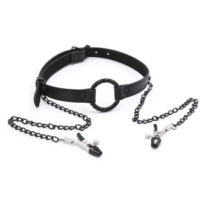 2258MQ OhMy Ring Gag with Black Wicked Nipple Clamps Set Idea Couples