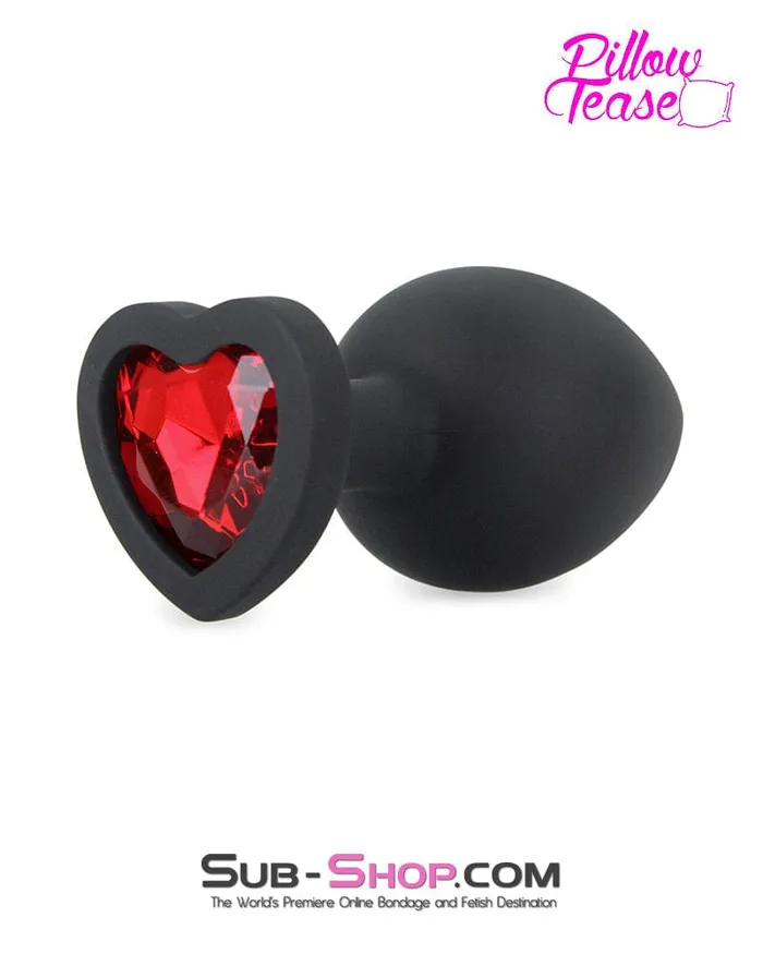 Anal Moonwell 7384M Large Black Silicone Butt Plug with Ruby Heart Gem LAST CHANCE Final Closeout