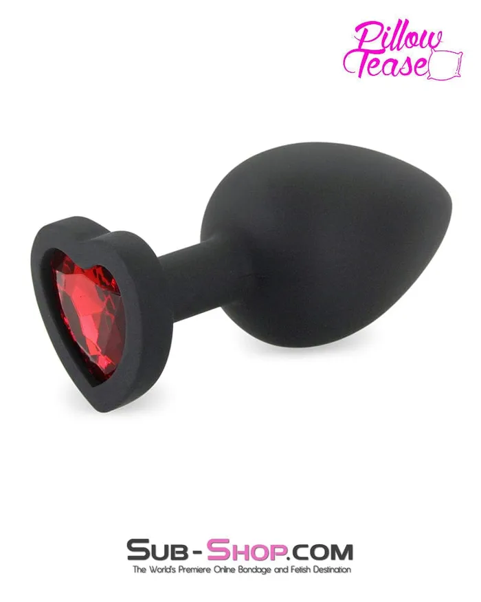 Anal Moonwell 7384M Large Black Silicone Butt Plug with Ruby Heart Gem LAST CHANCE Final Closeout