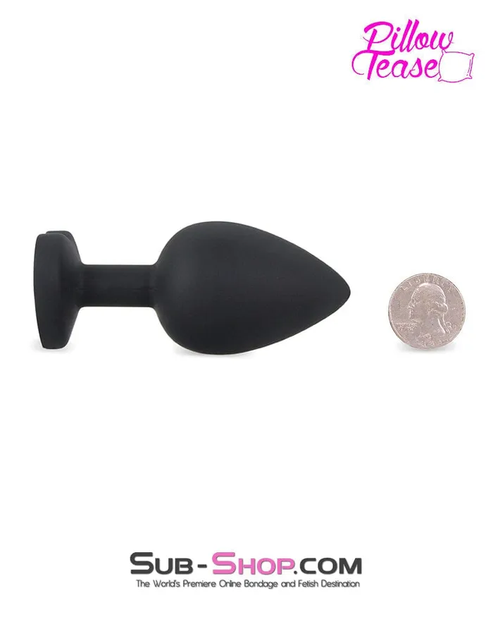 Anal Moonwell 7384M Large Black Silicone Butt Plug with Ruby Heart Gem LAST CHANCE Final Closeout