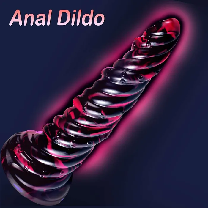  Anal Ribbed Anal Dildo Black 10 inch
