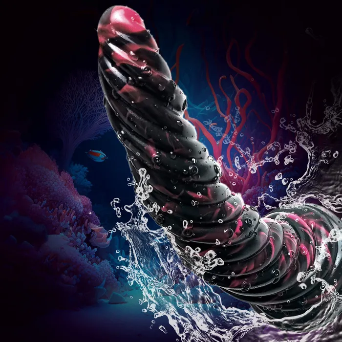  Anal Ribbed Anal Dildo Black 10 inch
