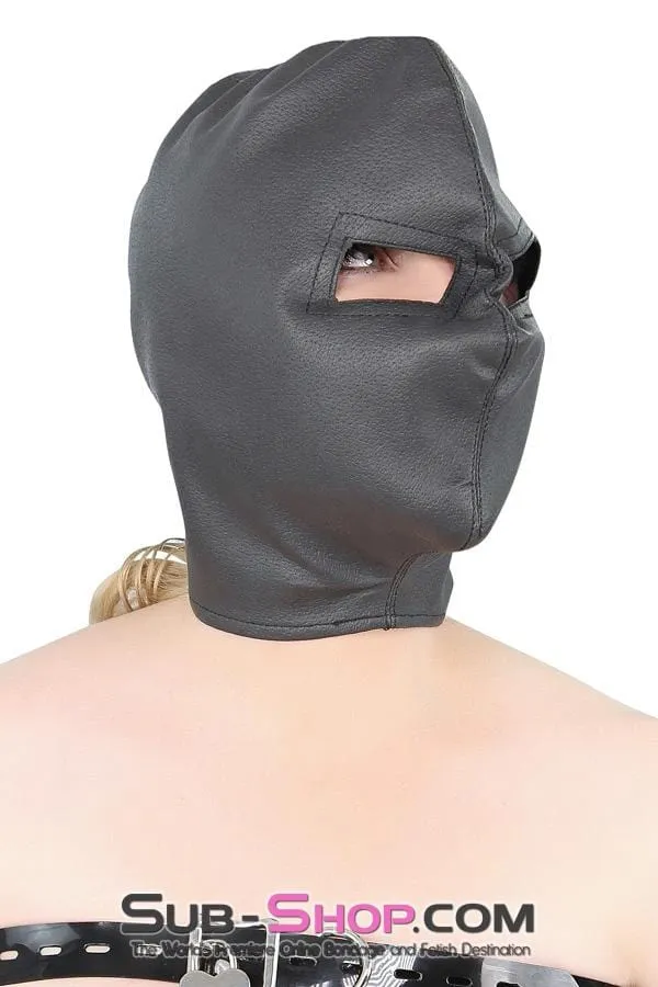 Anal SubShop Bondage and Fetish Superstore 3443HS Threat or Promise Open Eyes Black Bondage Hood