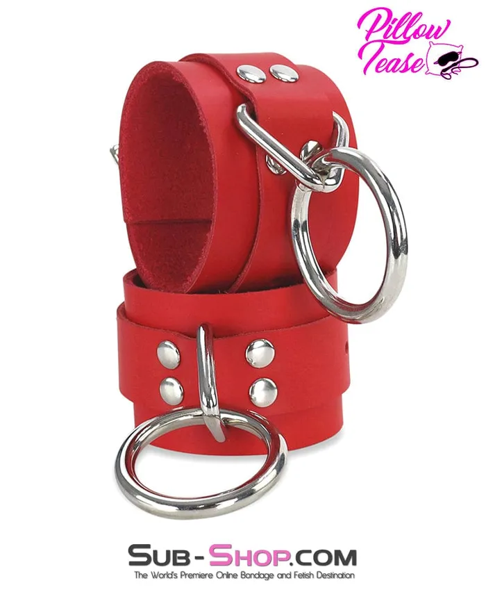 AutmnMD Restraints 9084A Hand Crafted Leather Red Fantasy Bondage Wrist Cuffs MEGA Deal