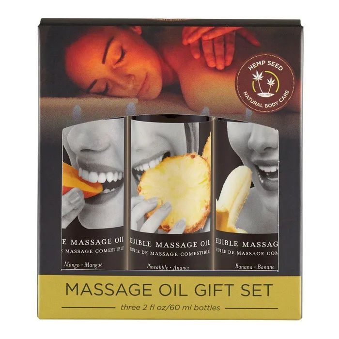 Earthly Body Couples Edible Massage Oil Gift Set Box Three 2 Oz Bottles