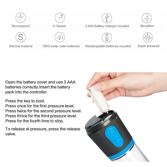 Electric 3 Speeds Waterproof Vacuum Penis Pump For Male Weadultshop Male Sex Toys Electric 3 Speeds Waterproof Vacuum Penis Pump For Male Weadultshop Male Sex Toys