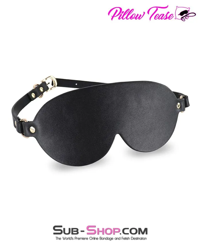 Idea Male Sex Toys 6903DL Luxury Wide Leather Blindfold Mask with Gold Hardware Premium Sensory Deprivation