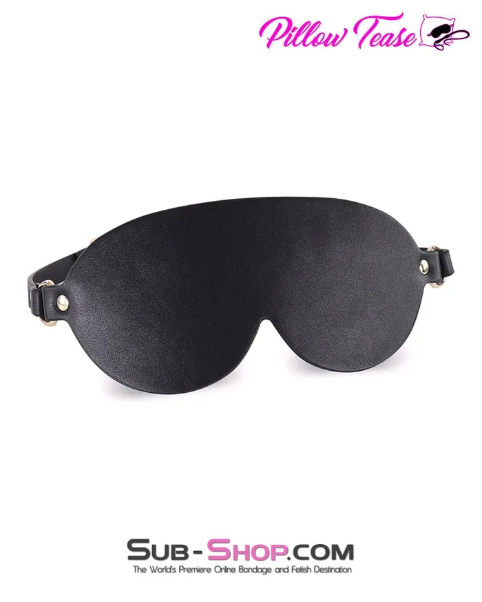 Idea Male Sex Toys 6903DL Luxury Wide Leather Blindfold Mask with Gold Hardware Premium Sensory Deprivation