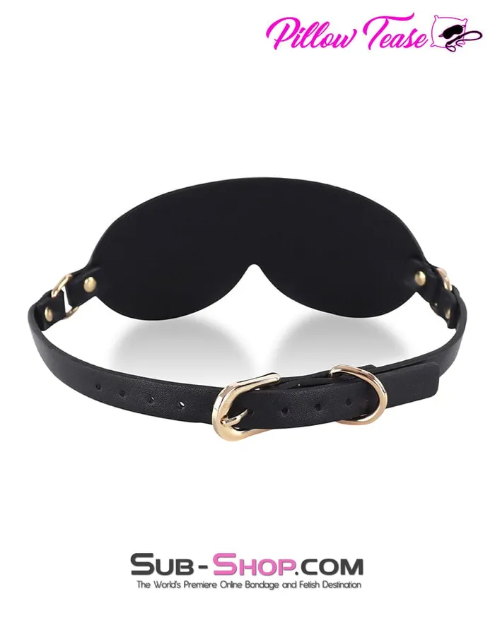 Idea Male Sex Toys 6903DL Luxury Wide Leather Blindfold Mask with Gold Hardware Premium Sensory Deprivation