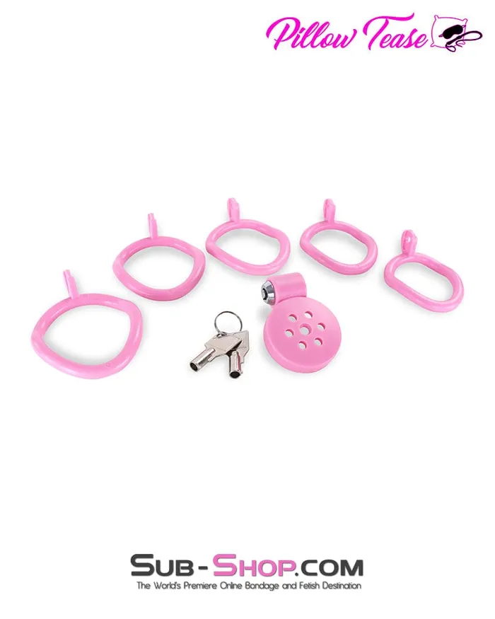 Idea Male Sex Toys 9334DL UltraSecure Flat Pink Locking Chastity Cage with 5 Adjustable Rings