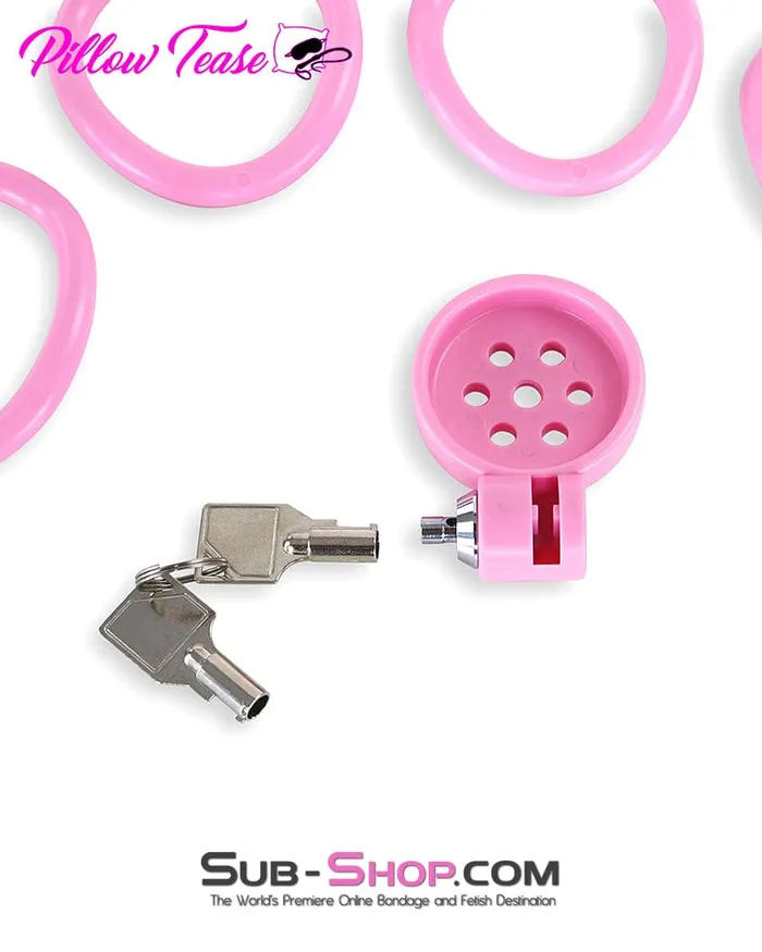 Idea Male Sex Toys 9334DL UltraSecure Flat Pink Locking Chastity Cage with 5 Adjustable Rings