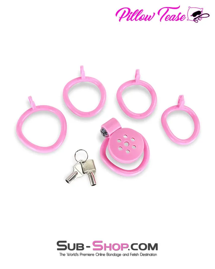 Idea Male Sex Toys 9334DL UltraSecure Flat Pink Locking Chastity Cage with 5 Adjustable Rings