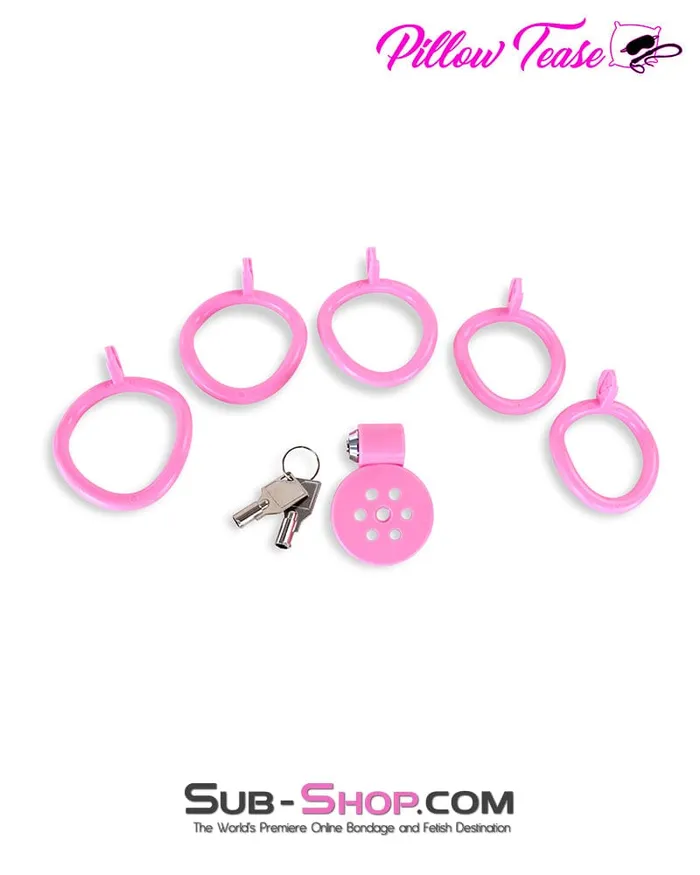 Idea Male Sex Toys 9334DL UltraSecure Flat Pink Locking Chastity Cage with 5 Adjustable Rings