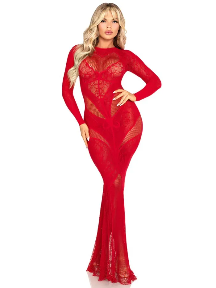 Leg Avenue Red Lace and Net Body Con Gown With Heart Keyhole Detail Os Female Sex Toys Leg Avenue Red Lace and Net Body Con Gown With Heart Keyhole Detail Os Female Sex Toys