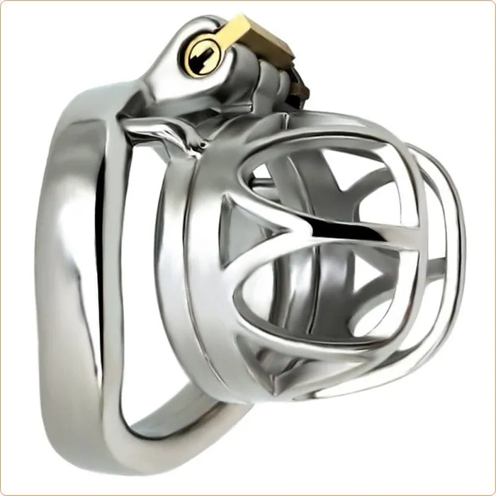 Male Sex Toys Moonwell 7814M The Brig Medium Steel Cock Cage Chastity with Medium Cock Ring