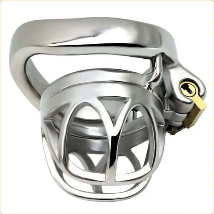 Male Sex Toys Moonwell 7814M The Brig Medium Steel Cock Cage Chastity with Medium Cock Ring